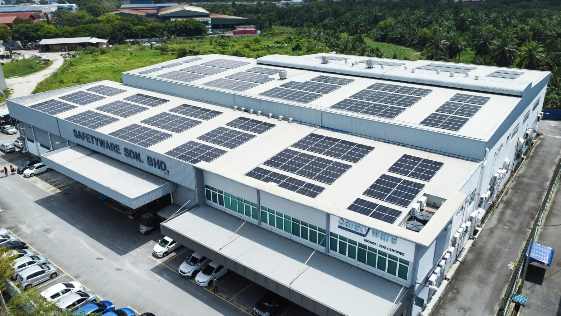Safetyware safety footwear factory in Penang, Malaysia with rooftop solar panels